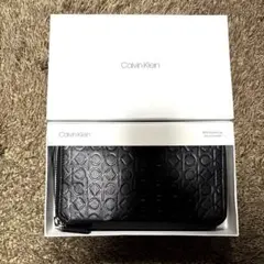 ☆*☆様 新品 カルバンクライン 長財布 CKロゴ 型押し レザー ブラック 箱