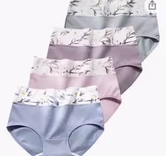 花柄ハイウェスト レディースショーツ高通気性と伸縮性 【L 4枚セット】