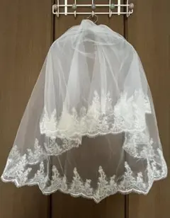 ホワイト ウェディングベール 二層式 レース