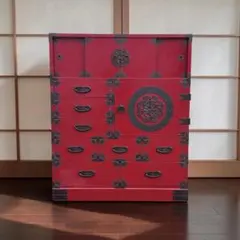 朱塗り 仙台箪笥 龍文金具 民芸家具 飾り金具 和箪笥 欅 収納 高級家具 