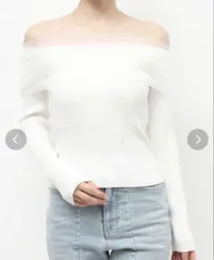 バックリボンオフショルニットトップス