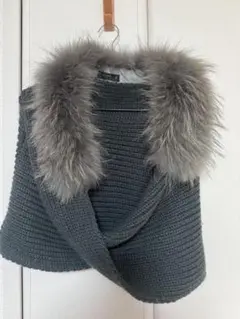 グレー ニット ファー付き ストール