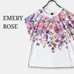 新品✨エメリーローズEMERY ROSE　大花柄Tシャツ蝶　半袖カットソー　春夏のサムネイル
