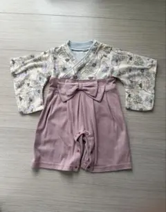 ベビー　袴ロンパース　花柄　くすみピンク　70サイズ　節句　ひな祭り