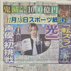 匿名配送！送料込み！ 11月18日 朝刊　 スポーツ紙全5社