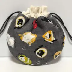 おでん猫　 ミニ まんまる 巾着　ハンドメイド