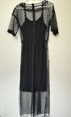 黒 シースルー ドット柄 パーティードレス