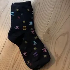 新品 韓国靴下マルチカラーロゴ ソックス ブラック