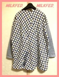 ☆ミルクフェド☆超美品♪完売レア☆バックロゴチェックコンビゆるロンT☆のサムネイル