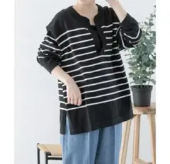 FORK＆SPOON　スリットネックボーダーニット