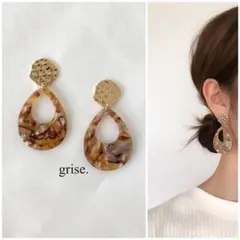 119 メタルプレート ブラウン 雫 ピアス イヤリング ハンドメイド