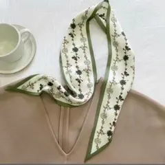リボンスカーフ ヘアバンド シルク風 上品 グリーン レディース プレゼント 春