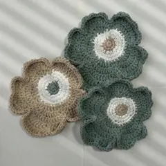 コースター ハンドメイド 編み物 フラワーモチーフ 3枚セット