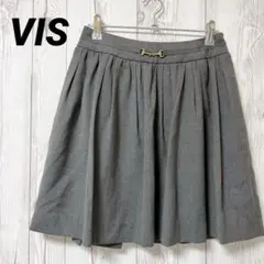 【VIS】プリーツフレアスカート　ミニスカート　膝上　グレー　S