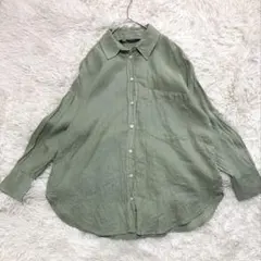 ザラ ZARA 100%リネン オーバーサイズ シャツ オリーブ カーキのサムネイル