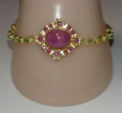 アフリカ産 天然ルビー エメラルド 14kYGメッキ s925 ブレスレット