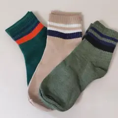 3足セット 25~28cm グリーン カーキ ベージュ メンズ 靴下 薄手