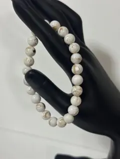 白×ベージュ 天然石風 ハンドメイドブレスレット 7インチ