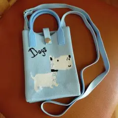 【ポシェット】 スマホショルダーバック 犬柄　水色