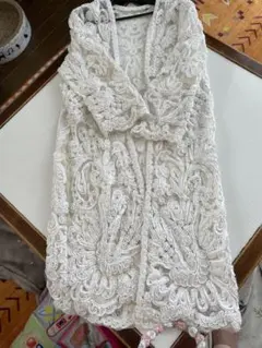 刺繍入りホワイトロングカーディガン　グレースコンチネンタル