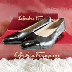 匿名発送❤️Ferragamo 5.5B/23cm アーモンドトゥ パンプス 黒