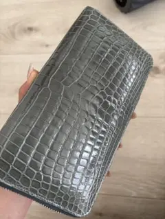 新品 定10万 最高峰 ポロサス マット クロコダイル 一枚革 長財布