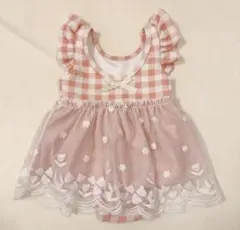 あやちゃん様　juo 小さめ90cm フリル付きピンクチェックワンピース水着