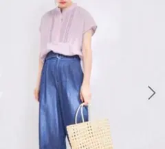 超美品★　VIS　フレンチスリーブピンタックブラウス　シャツ　　ラベンダー　春夏