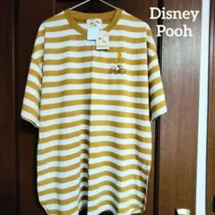 【新品・未使用】ハピンズ　ディズニー　プーさん　Ｔシャツ　ボーダー　カラシ色