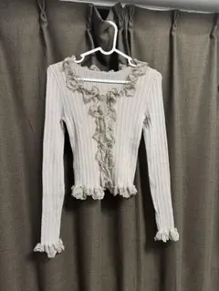 レディース　トップス　レース　ニット　ブラウン　レーストリムニット