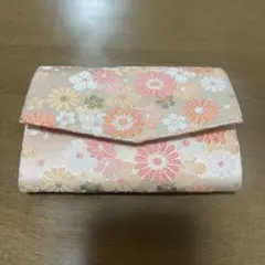 【美品】名刺入れ 花柄刺繍 和装小物 ピンク オレンジ