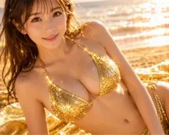 オリジナルデジタルアート ゴールドビキニ美女写真Lサイズファイルで発送