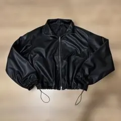 ボリューム袖 合皮ジャケット ブラック