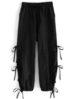 【新品】GRL サイドスリットリボンカーゴパンツ【ブラック / FREE】