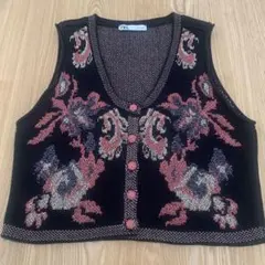 美品☆ZARA 花柄刺繍 ニットベスト Lサイズ☆