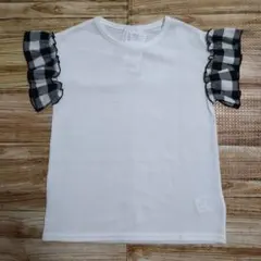 新品 未使用 袖フリル ワッフル生地 半袖 Tシャツ 女の子 130