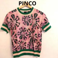 美品　PINCO ニット　半袖　カットソー　柄　ピンク　グリーン　Sのサムネイル