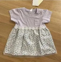 チュール付き　花柄Tシャツ