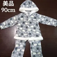 美品 フリースパジャマ 90cm もこもこパジャマ 長袖パジャマ 双子