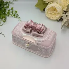 ウェットティッシュケース 刺繍風花柄 ピンク ファブリックデコレ ハンドメイド