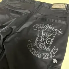 【難あり】美品ガッチャゴルフパンツXLw89大きいサイズ黒ブラックサテン刺繍派手