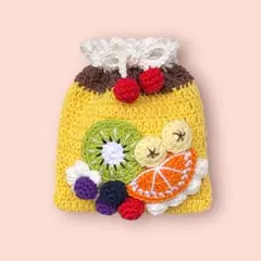 プリン・ア・ラ・モード　巾着　かぎ編み　編み物　ポーチ