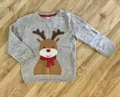 H&M トナカイ刺繍グレーのニットセーター 90cm クリスマス
