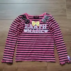 EARTH MAGIC　ボーダー　ピンク✕ブラック　　長袖　カットソー　リボン
