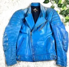 クシタニ ダブルライダースジャケット ヴィンテージ 80s 日本製 水色 本革L