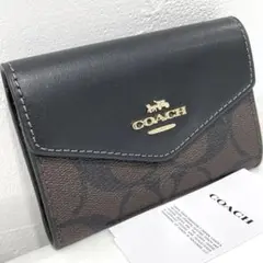 COACH 名刺入れ ブラック/ブラウン シグネチャー カードケース コーチ