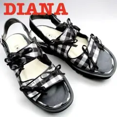 DIANA ダイアナ 厚底サンダル プチリボン ギンガムチェック M 日本製