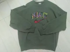 NIKE 90S 刺繍ロゴ オリーブグリーン 薄手スウェット XL