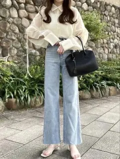 GRL フリンジヘムセミフレアデニムパンツ