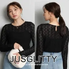 ジャスグリッティー 新品未使用 レースヘムTシャツニット アップル